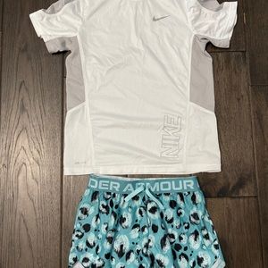 Teen workout combo. Under Armour bottoms Nike dri-fit top.